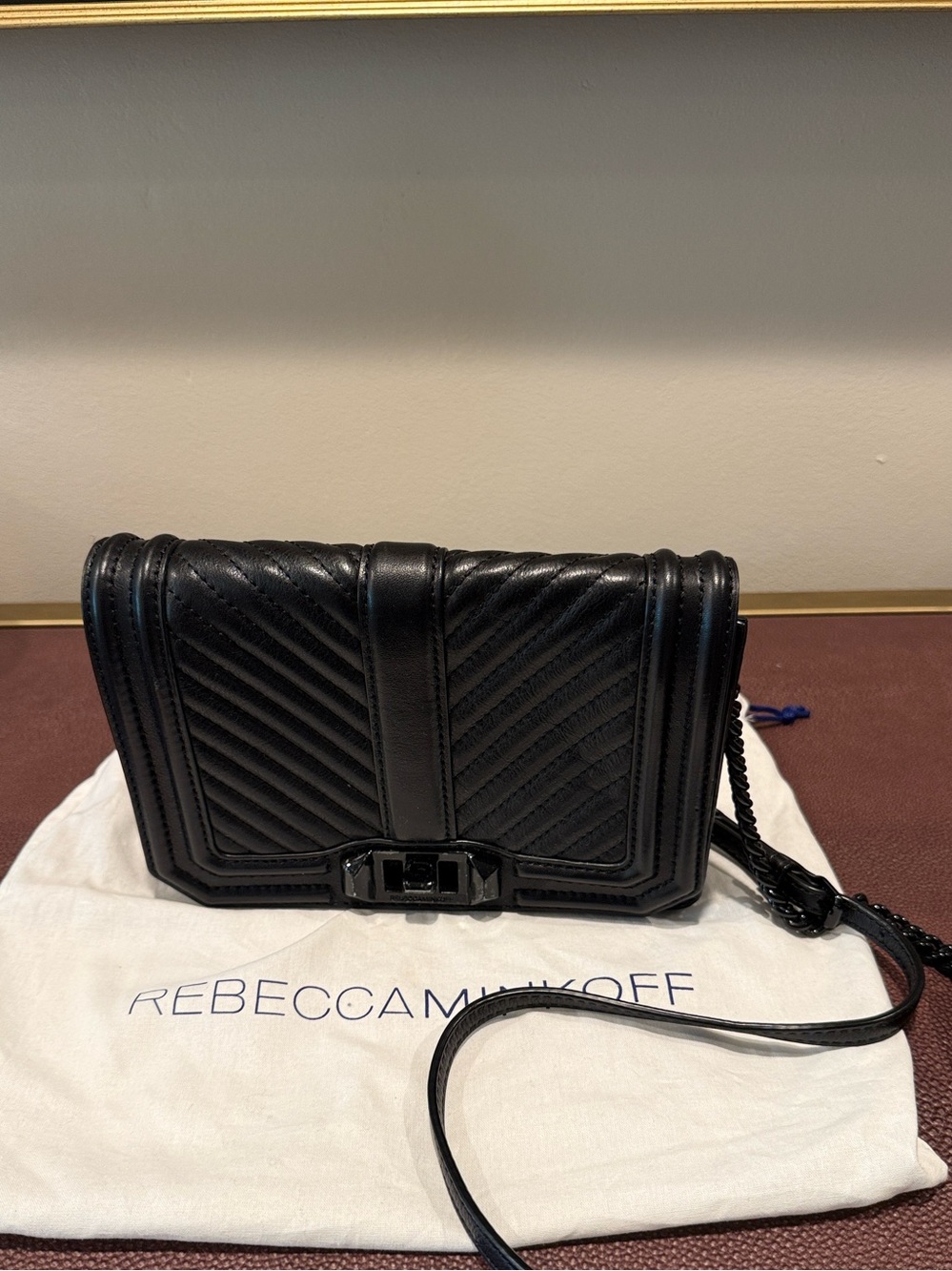 Rebecca Minkoff Black Quilted Chevron Leather Crossbody with Chain Strap